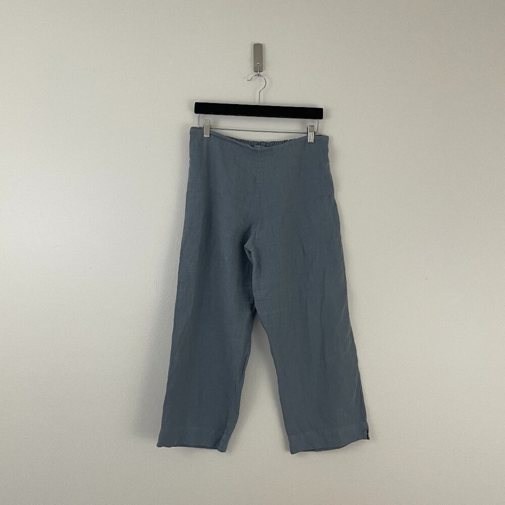 Bryn Walker Dusty Blue Linen Pull-On Wide Leg Ankle Pants Size Large